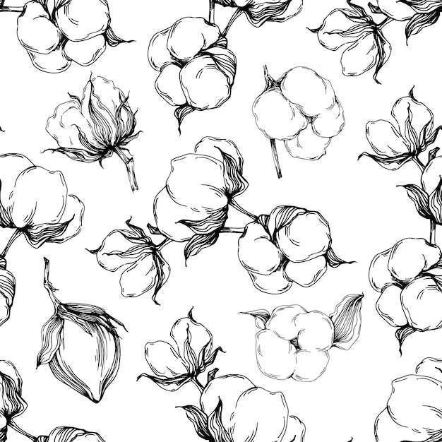 Motivo floreale in cotone Wildflower in uno stile a una linea. Contorno della pianta In bianco e nero