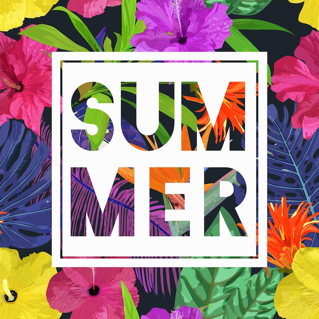 Motivo floreale senza cuciture con testo tagliato SUMMERVector illustrazione
