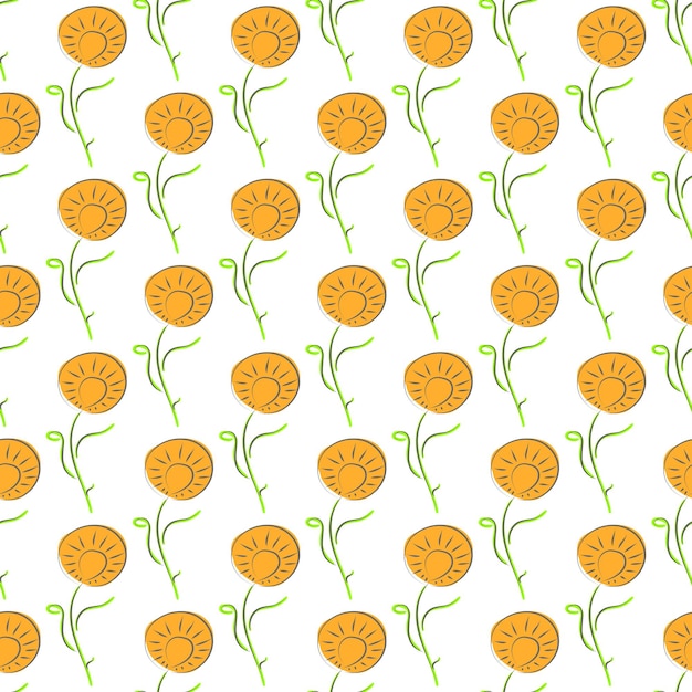 Motivo floreale senza cuciture Design della superficie decorativa Denti di leone gialli su sfondo bianco Illustrazione vettoriale