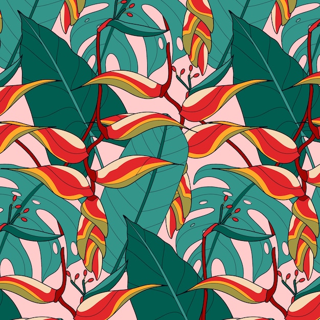 Motivo floreale tropicale colorato disegnato a mano