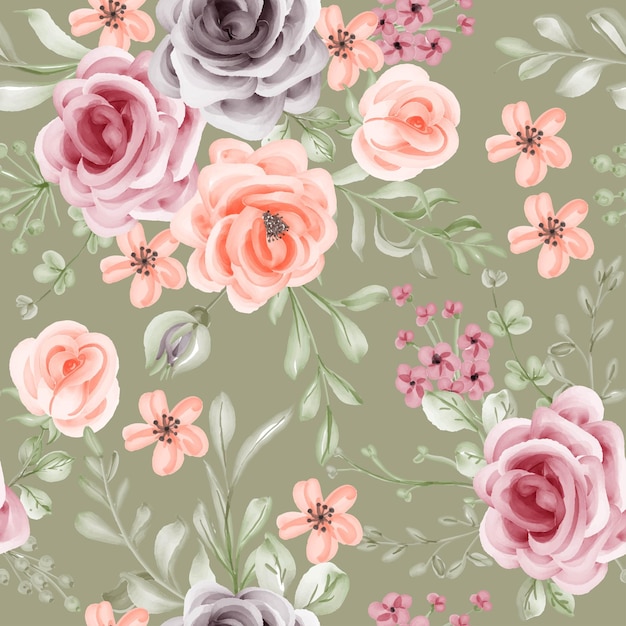 Motivo floreale vintage con ghirlanda di fiori rosa verde