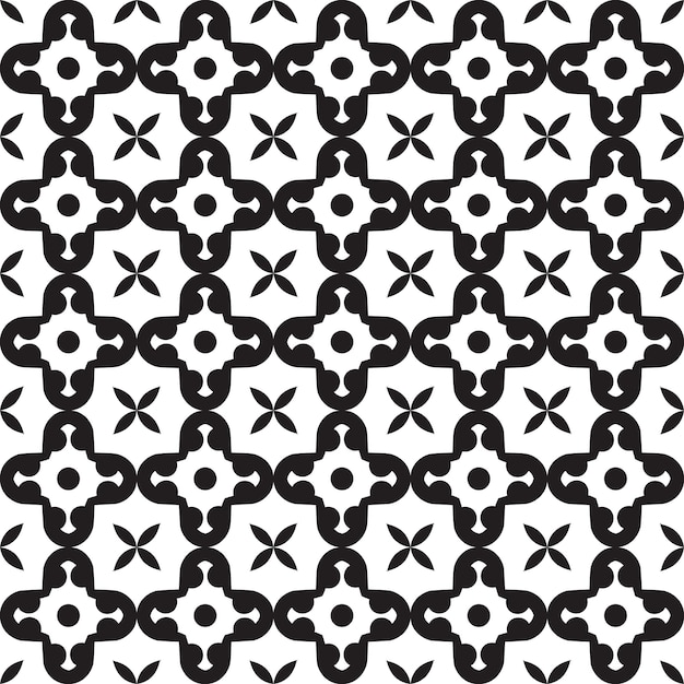 Motivo geometrico senza cuciture con punti e foglie in bianco e nero sfondo vintage