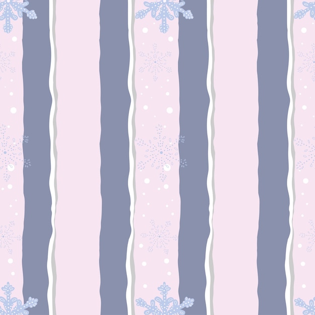 Motivo invernale ripetuto senza cuciture con strisce astratte di colore rosa grigio con fiocchi di neve