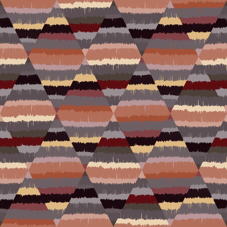 Motivo senza cuciture a mosaico rombo disegnato a mano Carta da parati ikat astratta Sfondo boho vintage Sfondo a strisce a mano libera