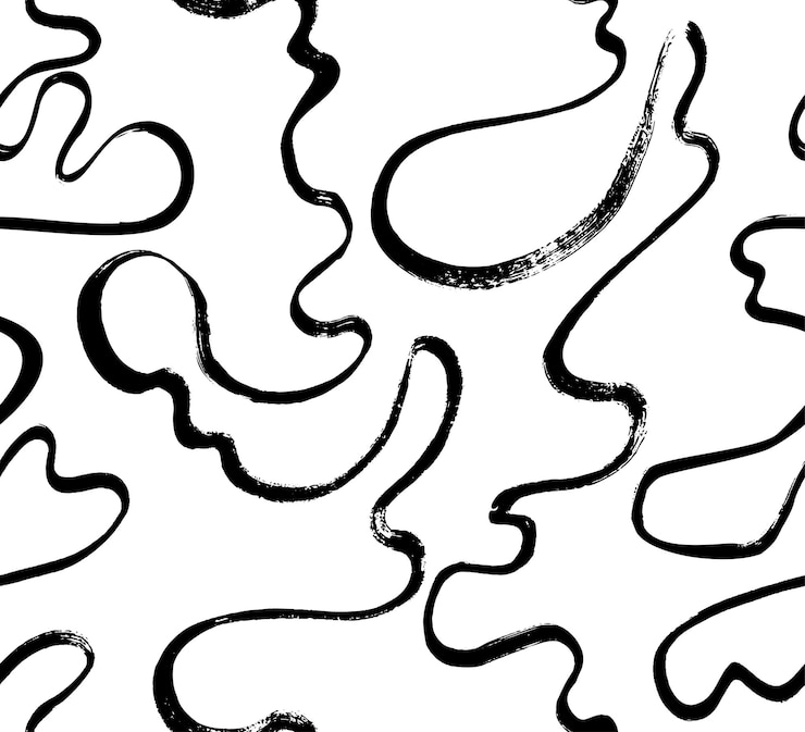 Vettore motivo senza cuciture astratto in bianco e nero disegnato a mano con elementi a pennello asciutto.