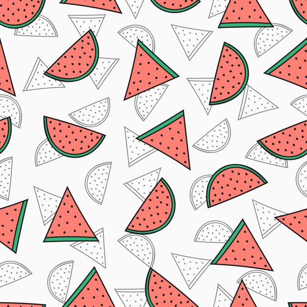 Motivo senza cuciture con unità a colori e monocromatiche in diverse dimensioni. Modello di angurie. Sfondo di anguria per il design del prodotto. Anguria fatta a mano. Vettore