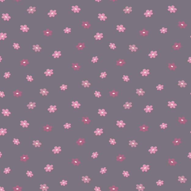 Motivo senza cuciture dipinto piccoli fiori rosa su sfondo grigio Stampa tessile arredamento in lino