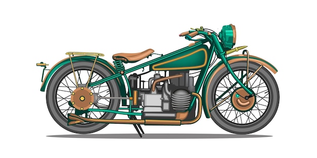 Motocicletta classica in vettore di colore verde per il design dello sfondo isolato su sfondo bianco