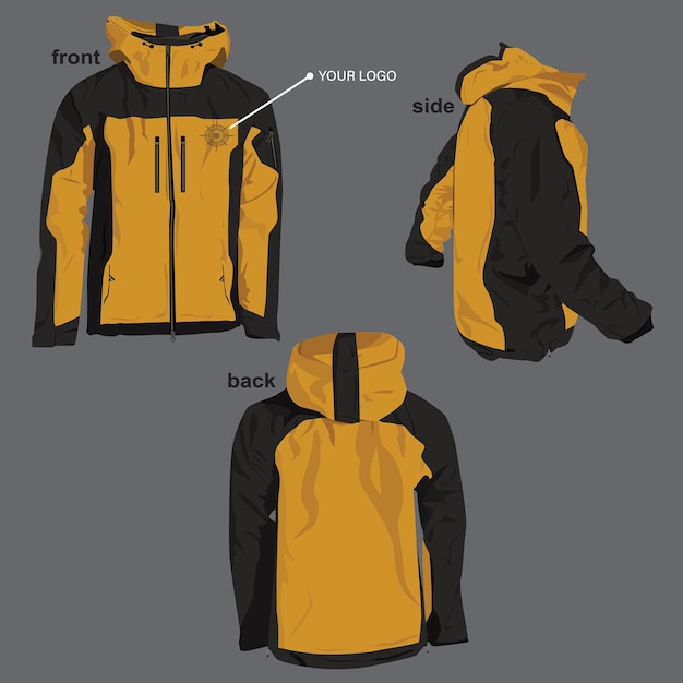 Mountain Jacket Mockup Design Vista frontale e posteriore del vettore Illustrazione vettoriale