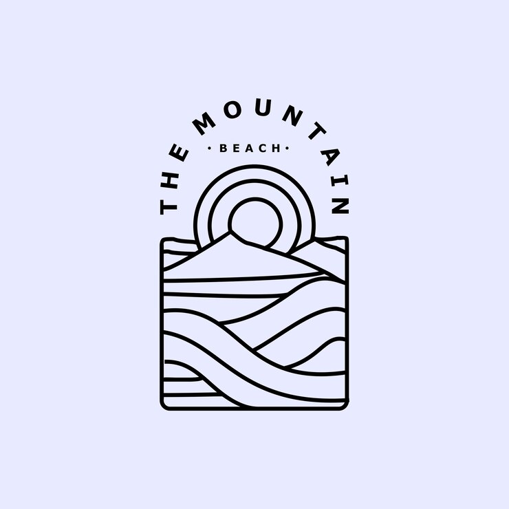 Mountain Sun Wave Logo Line Art Badge Emblema