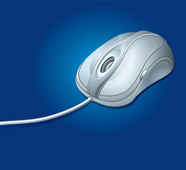 Mouse del computer su sfondo blu.