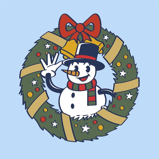 Mr Snowman Christmas Wreath Opera d'arte vintage