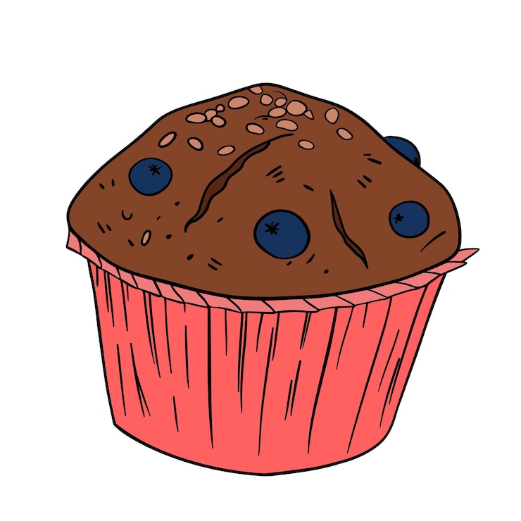 Vettore muffin al mirtillo appetitoso dolce al forno dolce dolce con tazza di carta dolci al forno