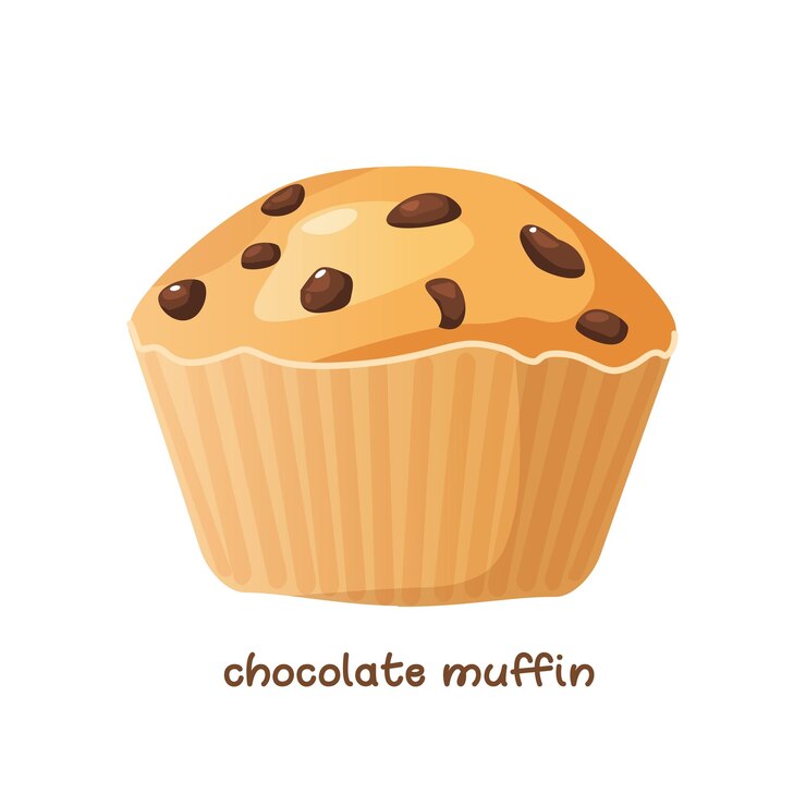Vettore muffin gustoso vettoriale con ripieno di cioccolato e schegge di cioccolate isolate su sfondo bianco