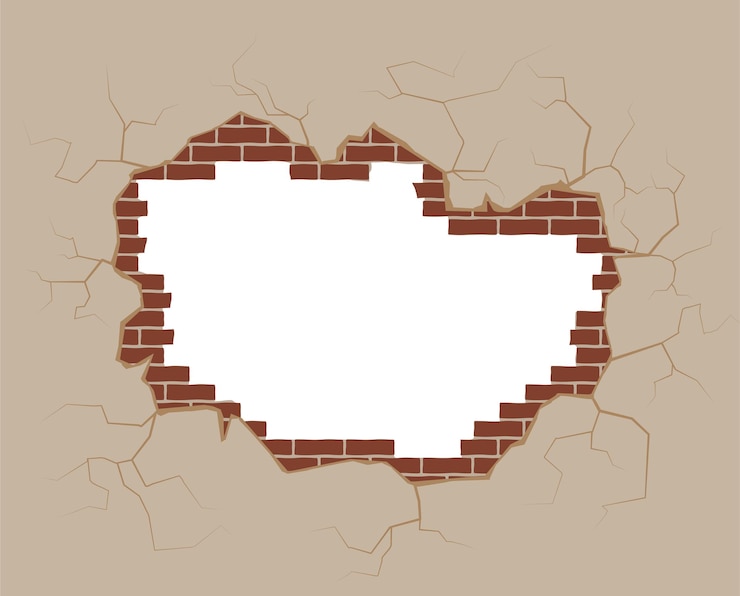 muro di mattoni rotto con foro