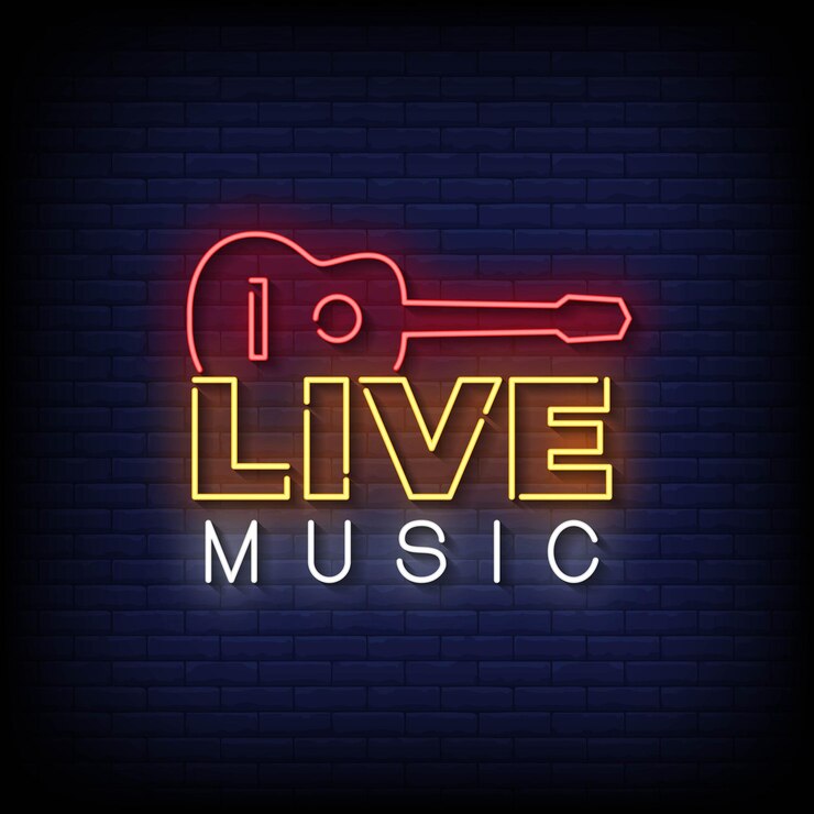 Vettore musica dal vivo insegne al neon stile testo vettore
