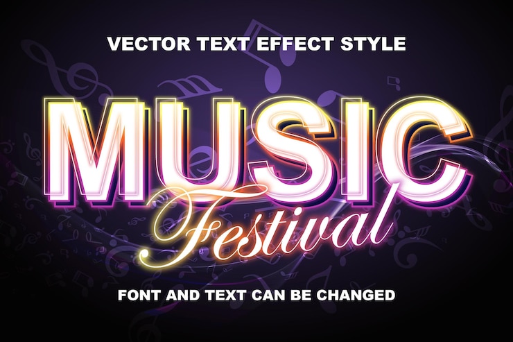 Vettore musica festval festa in discoteca tipografia 3d testo modificabile effetto font stile modello sfondo design
