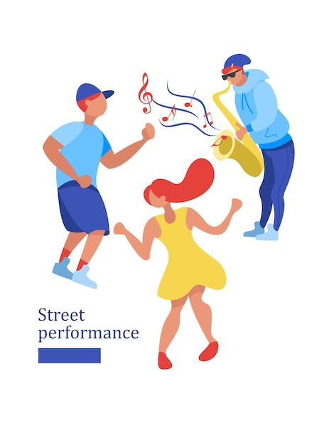 Musicista di strada. Banda maschile. Spettacolo di strada. Illustrazione vettoriale.