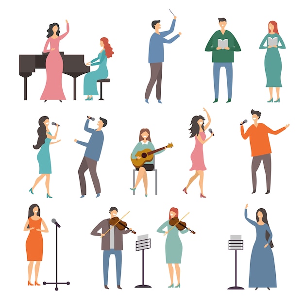 Musicista in duetti musicali diversi. Caratteri vettoriali dei cantanti