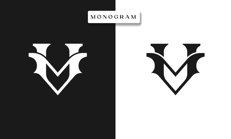 Vettore mv vm mv monogram logo template illustrazione vettoriale isolati in nero sfondo bianco