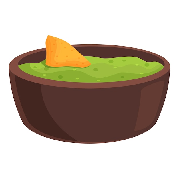 Nachos in ciotola di salsa verde icona vettore di cartoni animati cibo di festa messicano