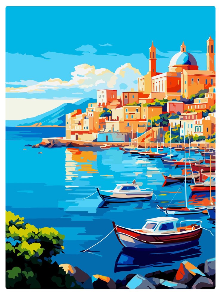Vettore napoli vintage travel poster wall art print souvenir postcard ritratto wpa illustrazione