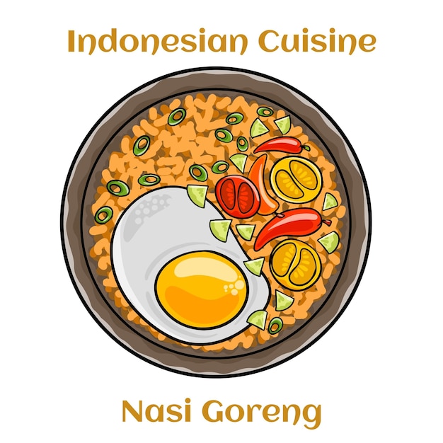 Nasi Goreng è un piatto della cucina indonesiana con riso al gelsomino carne di pollo cipolla uova verdure cibo indonesiano