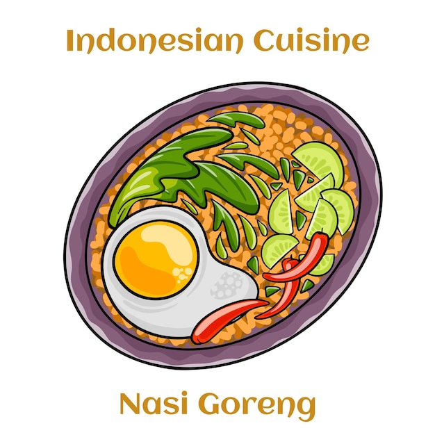 Nasi Goreng è un piatto della cucina indonesiana con riso al gelsomino carne di pollo cipolla uova verdure cibo indonesiano