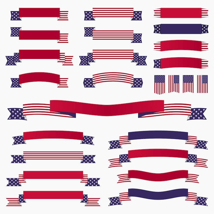 Vettore nastri e striscioni rossi bianchi blu della bandiera americana