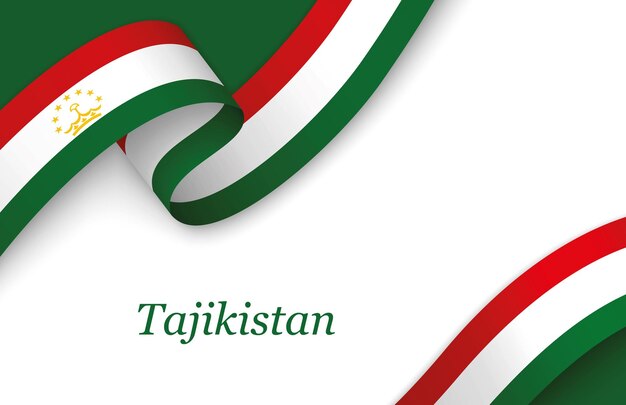 Nastro con la bandiera del Tagikistan su sfondo bianco