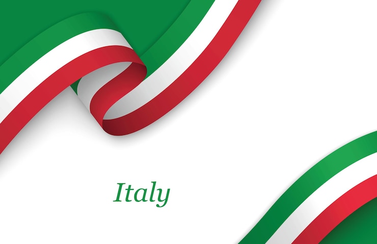 Vettore nastro con la bandiera italiana su sfondo bianco