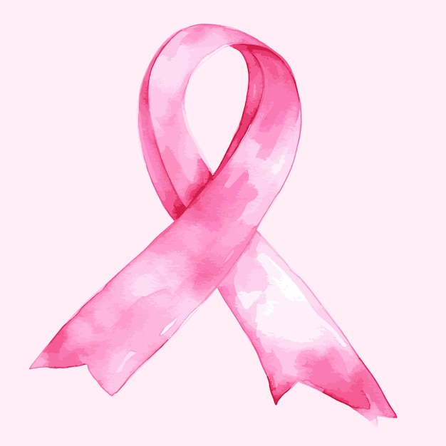 Nastro di consapevolezza del cancro al seno vettoriale Disegno ad acquerello Tratto Consapevolezza del cancro del nastro rosa