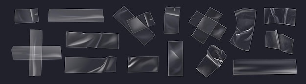 nastro trasparente adesivo realistico con bordi strappati pezzi appiccicosi di plastica arrugginiti sovrapposizioni di design di poster o elementi illustrazione vettoriale