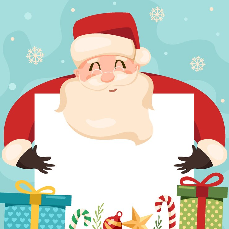 Natale Babbo Natale che tiene bandiera in bianco