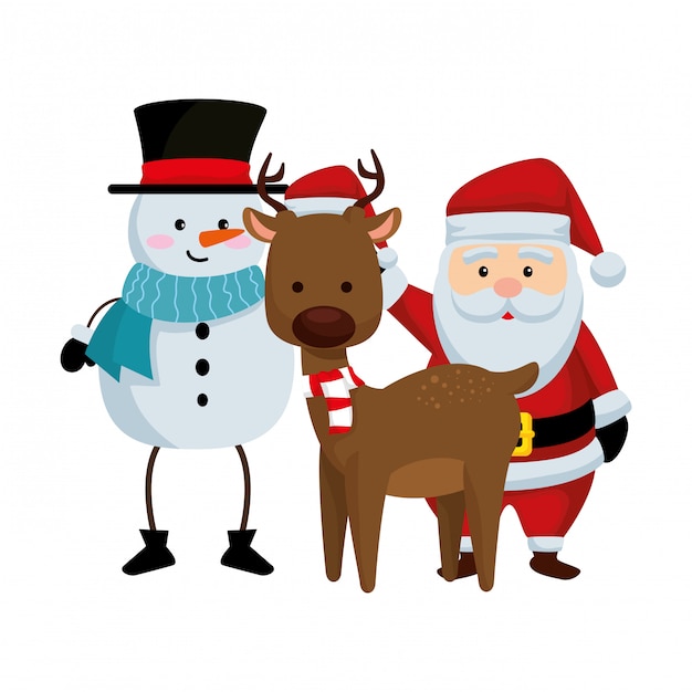 Natale Babbo Natale con renne e pupazzo di neve