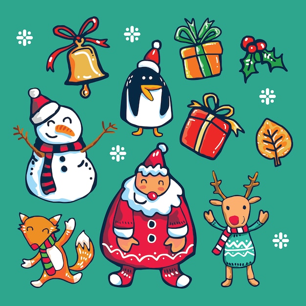 Natale felice Babbo Natale e gli amici vector set