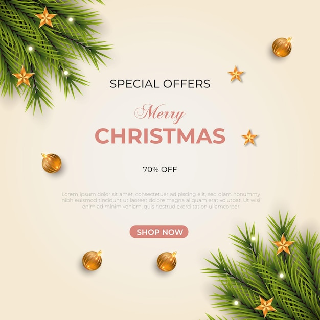Natale Social Media Post Decorazione Foglia di pino verde con pallina d'oro