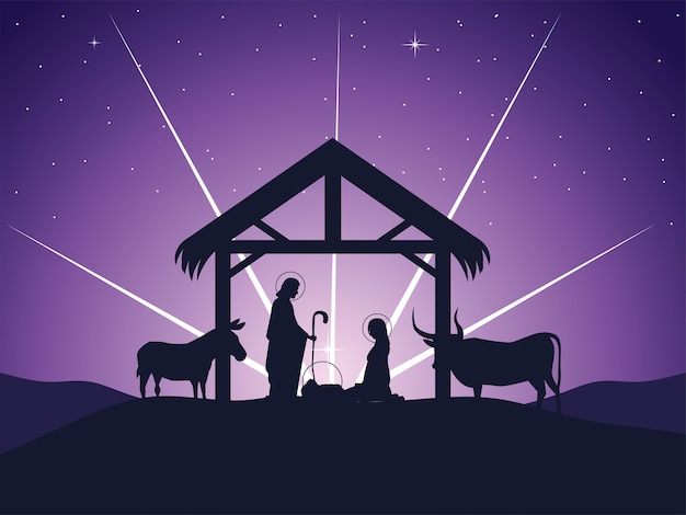 Natività, presepe Giuseppe Maria Gesù bambino e stella luminosa