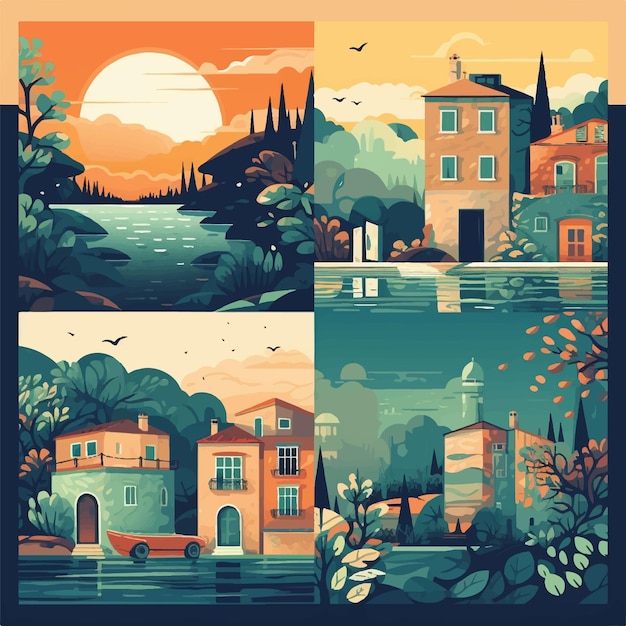 Natura del paesaggio e illustrazione di viaggio