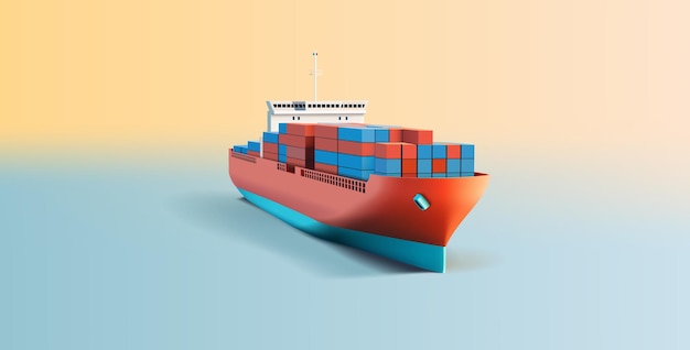 Nave da carico con container 3D Immagine realistica di una nave mercantile nell'oceano marino