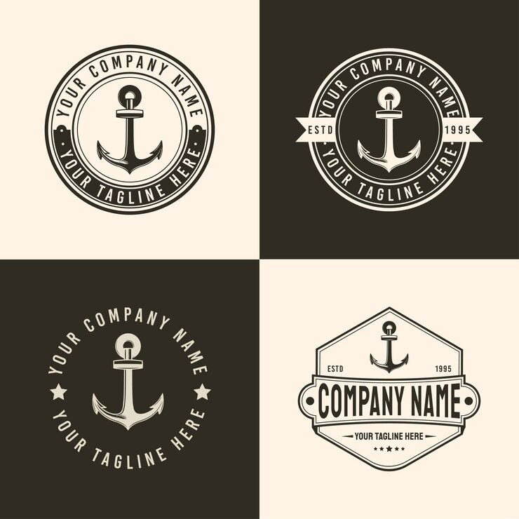 Nave di ancoraggio in stile vintage retrò logo design vettoriale