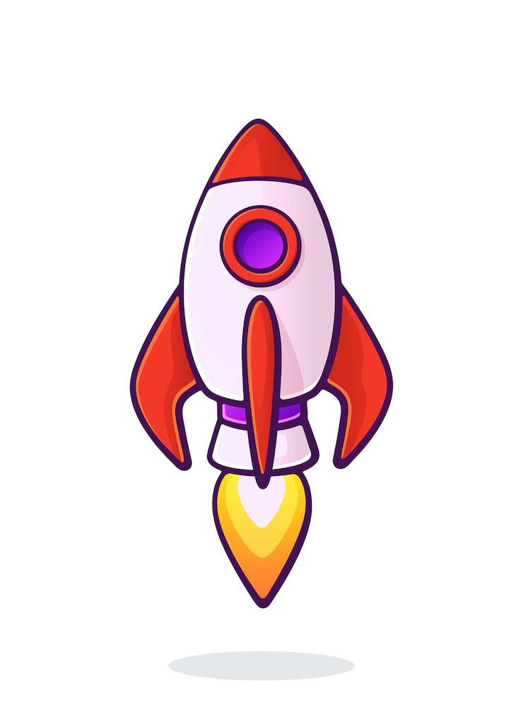 Vettore nave spaziale razzo volante con fiamma dalla turbina trasporto navetta nave spaziale illustrazione vettoriale