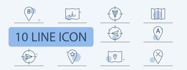 Navigator set icon B location pointer mark pointer tip map cross A up down left right asterisk pencil mark map chart Orientation in space concept