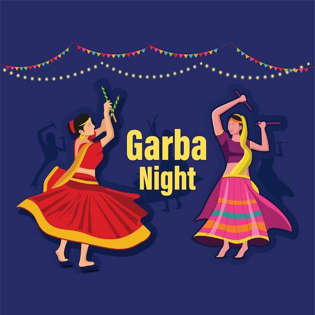 Navratri Garba Girl Playing Dandiya Multicolore
