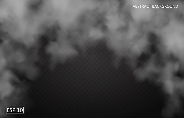 Nebbia bianca o fumo su sfondo trasparente isolato scuro. Cielo nuvoloso o smog. illustrazione