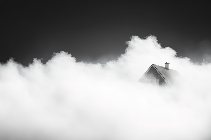 Vettore nebbia eterica ruota su tessuto astratto nero sfondo nebbia scura nebbia aria fredda umore sfocato morbido