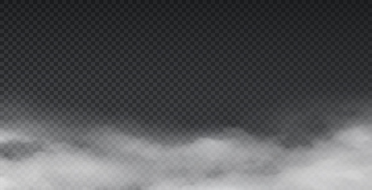 Vettore nebbia realistica. effetto nebbia atmosfera e cornice di nuvole di fumo isolato su sfondo trasparente. ambiente di polvere vettoriale e polvere del suolo, struttura astratta della nuvola