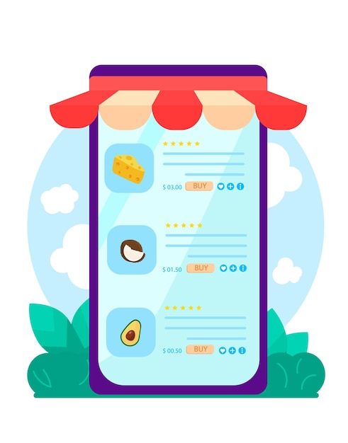 Negozio di alimentari online su smartphone
