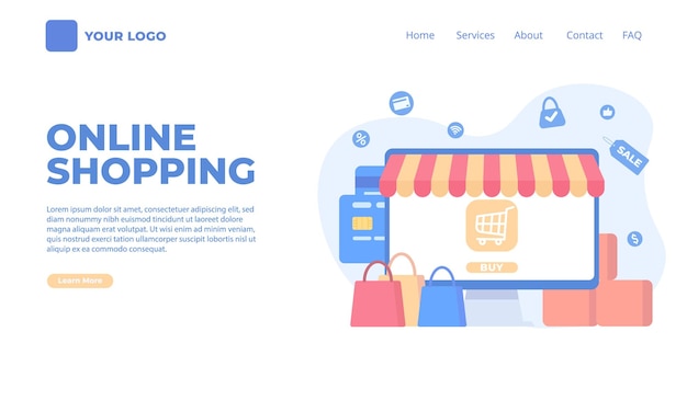 Negozio online con concetto mobile Moderno concetto di design piatto di progettazione di pagine Web per siti Web e siti Web mobili