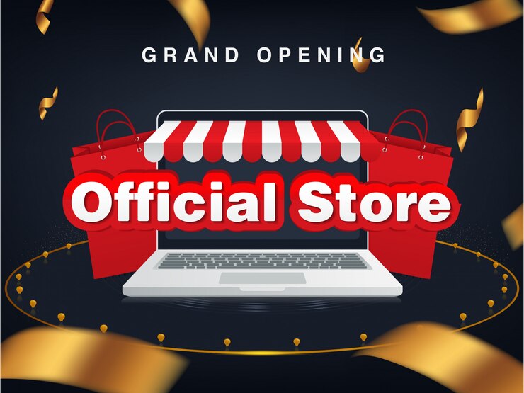 Negozio online ufficiale del negozio, inaugurazione. sfondo di vendita